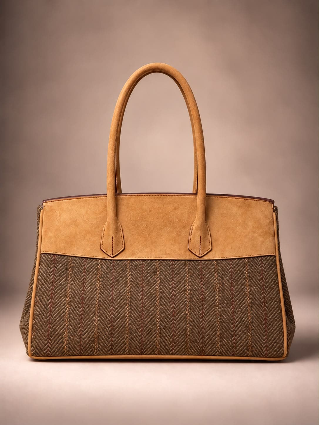 Gichiru Ikapu structured work bag with tan leather trim and woven canvas body